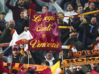 Fans of AS Roma during the match between Juventus FC and AS Roma on October 17, 2021 at Allianz Stadium in Turin, Italy. Juventus won 1-0 ov...