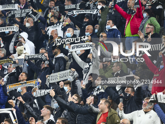 Fans of Juventus FC during the match between Juventus FC and AS Roma on October 17, 2021 at Allianz Stadium in Turin, Italy. Juventus won 1-...