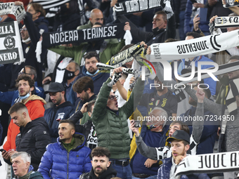 Fans of Juventus FC during the match between Juventus FC and AS Roma on October 17, 2021 at Allianz Stadium in Turin, Italy. Juventus won 1-...