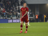Rick Karsdorp of AS Roma during the match between Juventus FC and AS Roma on October 17, 2021 at Allianz Stadium in Turin, Italy. Juventus w...