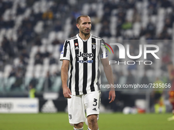 Giorgio Chiellini of Juventus FC during the match between Juventus FC and AS Roma on October 17, 2021 at Allianz Stadium in Turin, Italy. Ju...
