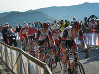 Riders on one of the final climbs in of the first edition of the Veneto Classic, the 207km pro cycling race from Venezia to Bassano del Grap...