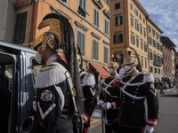 The Cuirassiers Regiment honour guard of the president of the republic in Pisa, Italy, on October 18, 2021. President Sergio Mattarella visi...