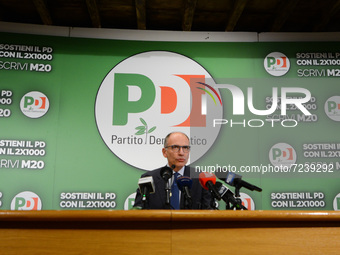 Enrico Letta at the press conference comments on the results of the ballots in Rome and in other Italian municipalities during the News Robe...