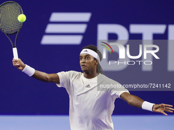 Mikael Ymer of Sweden returns the ball to Tommy Paul of United States during the men's singles Round of 32 tennis match of the ATP 250 VTB K...