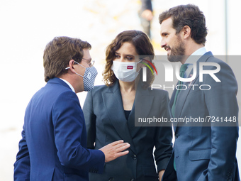 he Mayor of Madrid Jose Luis Martinez-Almeida, President of the Community of Madrid Isabel Diaz Ayuso and President of the PP, Pablo Casado...