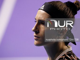 Andrea Petkovic of Germany looks on during the women's singles Round of 32 tennis match of the WTA 500 VTB Kremlin Cup 2021 International Te...