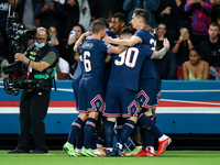 Kylian Mbappe of Paris Saint Germain celebrates his goal with his team mates during the UEFA Champions League, Group A football match betwee...