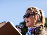 Alyssa Milano, board member of People for the American Way, speaks during a civil disobedience action for voting rights at the White House....