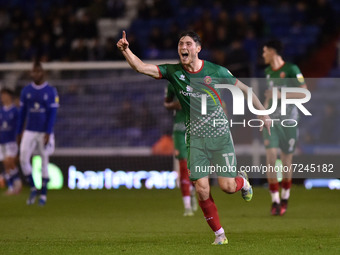    Jack Earing of Walsall Football Club celebrates scoring his side's first goal of the game during the Sky Bet League 2 match between Oldha...