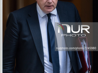 LONDON, UNITED KINGDOM - OCTOBER 20, 2021: British Prime Minister Boris Johnson leaves 10 Downing Street for PMQs at the House of Commons on...