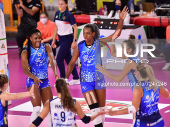 Happiness of Il Bisonte Firenze players during the Volleyball Italian Serie A1 Women match Il Bisonte Firenze vs Delta Despar Trentino on Oc...
