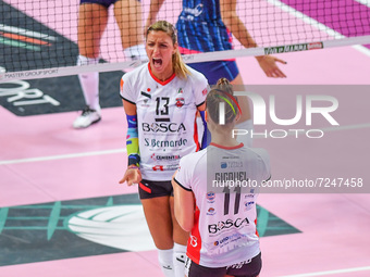 Signorile Noemi (Bosca Cuneo) and Gicquel Lucille (Bosca Cuneo)
, celebrates after scoring a point during the Volleyball Italian Serie A...