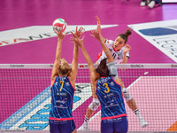 Pietrini Elena (Scandicci)
, Gicquel Lucille (Bosca Cuneo)
, Silva Correa Ana Beatriz (Scandicci) during the Volleyball Italian Seri...