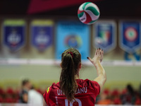 Adelina Ungureanu #19 of UYBA Unet E-Work Busto Arsizio warms up during the Volley Serie A women 2021/22 match between Unet E-Work Busto Ars...