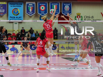 Jovana Stevanovic #15 of UYBA Unet E-Work Busto Arsizio in action during the Volley Serie A women 2021/22 match between Unet E-Work Busto Ar...