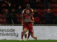  Middlesbrough's Andraz  Sporar celebrates after scoring with Souleymane Bamba during the Sky Bet Championship match between Middlesbrough a...