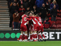  Middlesbrough's Andraz  Sporar celebrates with his team mates after scoring their first goal during the Sky Bet Championship match between...