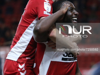  Middlesbrough's Paddy McNair and Souleymane Bamba celebrate after their 2nd goal during the Sky Bet Championship match between Middlesbroug...