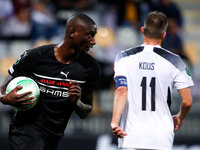  Sehrou Guirassy of Rennes celebrat his first goal on match with his team during the UEFA Europa Conference League group G match between SC...
