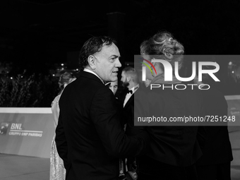 (EDITORS NOTE: Image has been converted to black and white.) Francesco Acquaroli attends the red carpet of the movie 