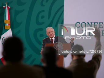 Mexico's President, Andres Manuel Lopez Obrador, talks during his Daily Morning news conference this Friday at National Palace. On October 2...
