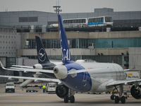 SAS and Lufthansa aircraft at Frankfurt Airport.
On Monday, October 18, 2021, in Frankfurt Airport, near Kelsterbach, Frankfurt am Main, Hes...
