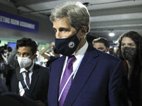 U.S. Special Presidential Envoy for Climate John Kerry walks though a corridor on day three of the COP 26 United Nations Climate Change Conf...