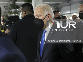 President Joe Biden walks though a corridor on day three of the COP 26 United Nations Climate Change Conference on November 02, 2021 in Glas...