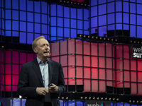 Brad Smith speaks during  third day of Web Summit 2021 in Lisbon, Portugal on November 3, 2021. (