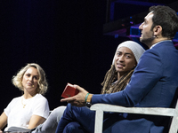 Director of influencer at Condé Nast Anna Anderson, CEO of NYCE Philip Michael, George Slefo speaks during  third day of Web Summit 2021 in...