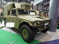 Military vehicles are shown at the FEINDEF International Defense and Security Fair, at IFEMA, on November 4, 2021, in Madrid, Spain. The sec...