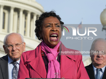 Representative Yvette Clarke(D-NY) speaks during a press conference about Racial Equity, today on November 04, 2021 at House Triangule/Capit...