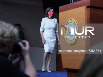 House Speaker Nancy Pelosi(D-CA) arrives to hold her weekly press conference today on November 04, 2021 at HVC/Capitol Hill in Washington DC...