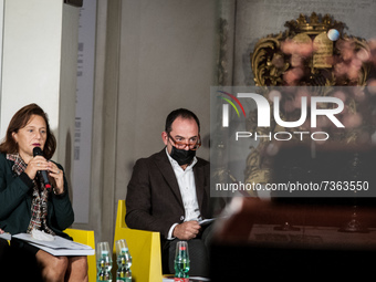 Ruth Dureghello,Francesco Leone during the presentation of the exhibition 