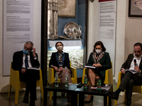 Riccardo Di Segni,Giorgia Calò,Ruth Dureghello,Francesco Leone during the presentation of the exhibition 