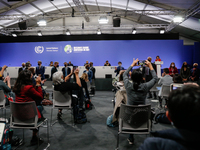 Nancy Pelosi, speaker of the United States House of Representatives holds a press conference during the tenth day of the COP26 UN Climate Ch...