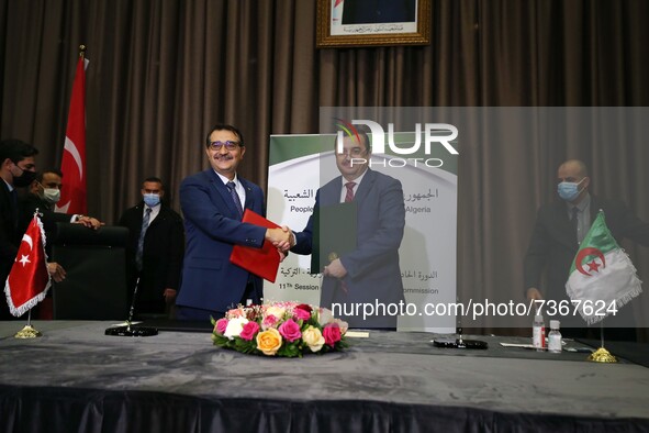 Algerian Minister of Energy and Mines, Mohamed Arkab (R) with Turkish Minister of Energy and Natural Resources, Fatih Donmez (L), during The...