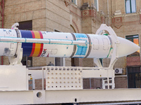 MIURA 1, the first Spanish space rocket, during its presentation on the esplanade of the National Museum of Natural Sciences, on 12 November...