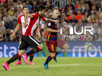 BARCELONA, Catalonia, Spain - August 17: Barcelona's Andres Iniesta during the spanish Supercopa match between FC Barcelona and Athletic Clu...