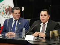 Trainer Eddy Reynoso talks, during  the recognition ceremony at  the Mexican Senate.  On November 18, 2021 In Mexico City, Mexico.  (