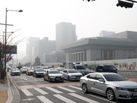 A general view of Seoul shrouded by fine dust during a polluted day on November 20, 2021 in Seoul, South Korea. Most of South Korea was blan...