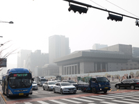 A general view of Seoul shrouded by fine dust during a polluted day on November 20, 2021 in Seoul, South Korea. Most of South Korea was blan...