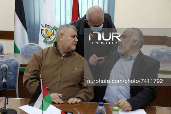 Politicians from the various Palestinian factions attend a meeting in Gaza City on November 20, 2021. - Showing support for Hamas in Britain...