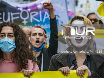 Protesters a demonstration of the LGTBI collective in Madrid against the rise of the fascism in the society and in support of the new transg...