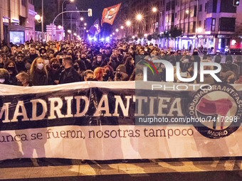 Front banner of an antifascism demonstration in Madrid. Because the November 20th, anniversary of the death of Franco, last dictator of Spai...