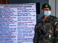 Osorno, Chile. November 21, 2021.-
Military personnel guard the polling place during the presidential elections that are held in conjunction...