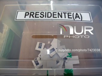 Osorno, Chile. November 21, 2021.-
Votes inside a voting box during the presidential elections that are held in conjunction with the electio...