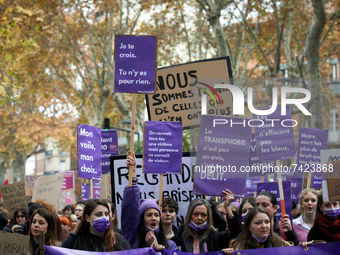 Women from the collective NousToutes organized a protest Toulouse against sexual violence and patriarchy. They demand more meanings to the F...