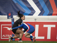 Chloé JACQUET int the fight with Portia WOODMAN of the Balck Ferns during the international women's rugby match between France and New Zeala...